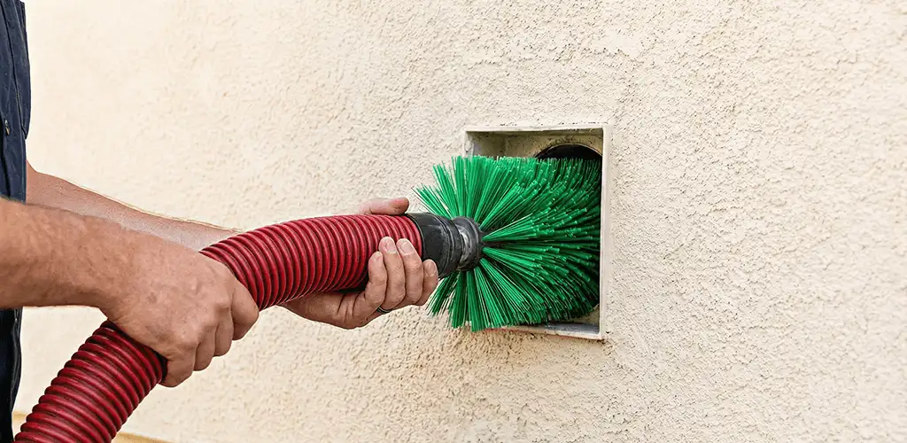 Air duct cleaning brush removing debris from a vent opening in Tulsa, OK