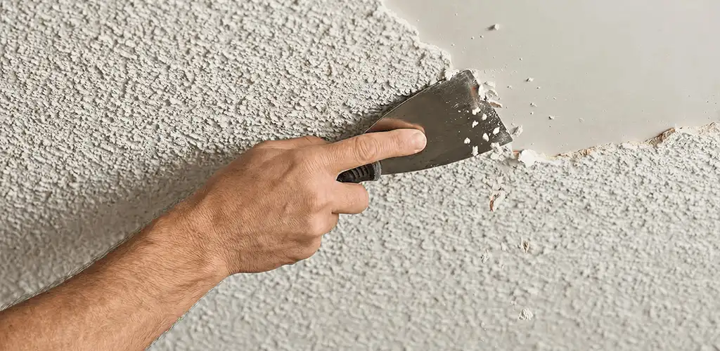 Popcorn ceiling removal scraping off textured ceiling finish in Tulsa, OK