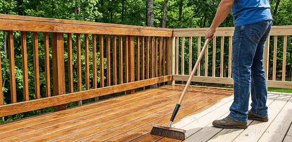 Deck staining and sealing application on a wood deck in Tulsa, OK