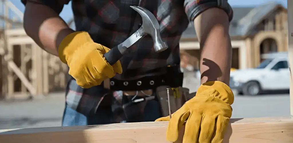 Handyman fixing wood trim with a hammer for home repairs in Tulsa, OK