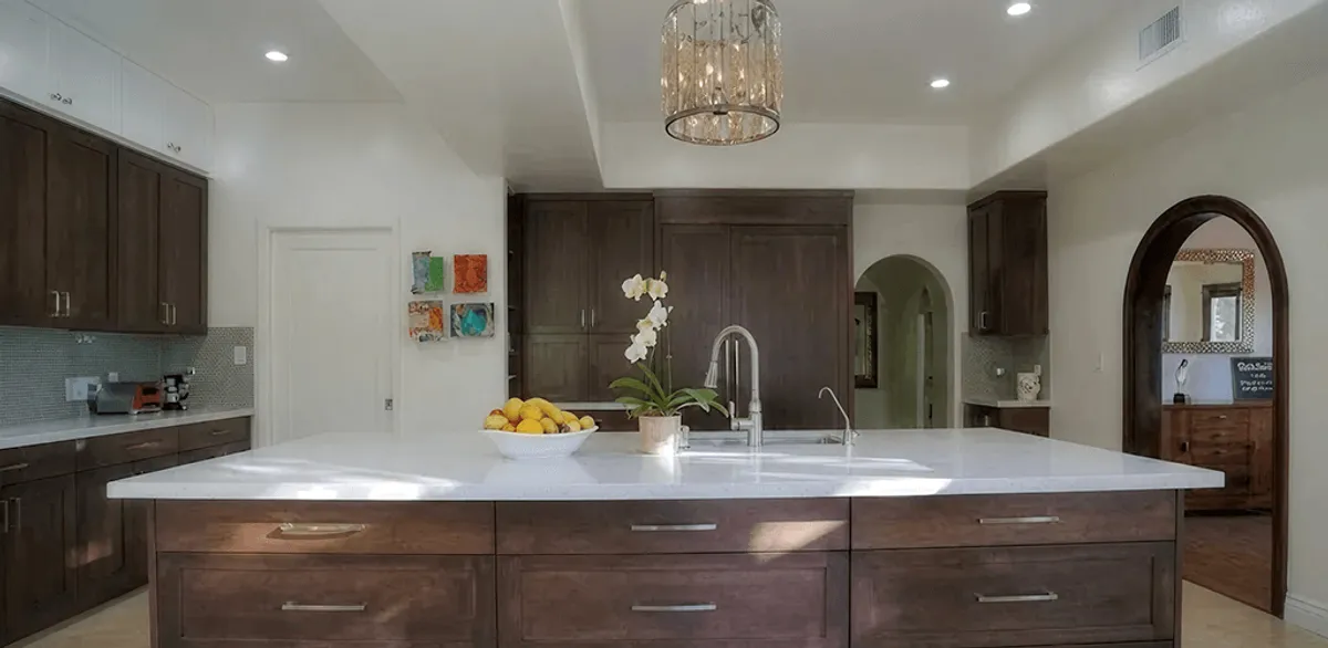 Cabinet refacing project with updated kitchen cabinets and island in Tulsa, OK