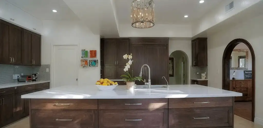 Cabinet refacing project with updated kitchen cabinets and island in Tulsa, OK