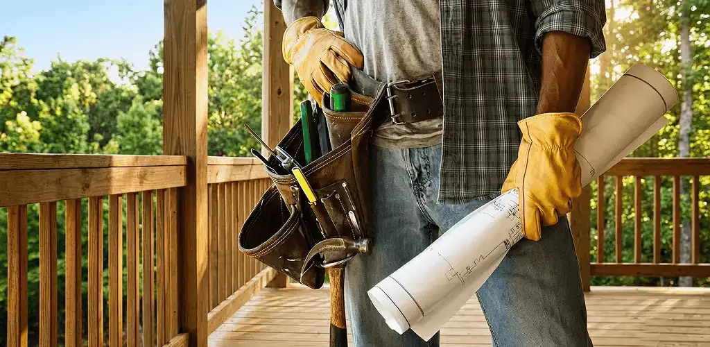 Professional handyman with tool belt ready for home repairs in Tulsa, OK