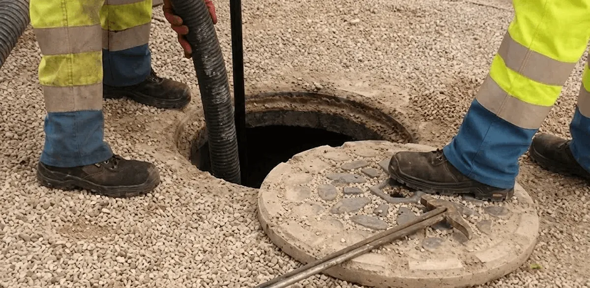 Drain cleaning crew clearing a sewer access point with professional equipment in Tulsa, OK